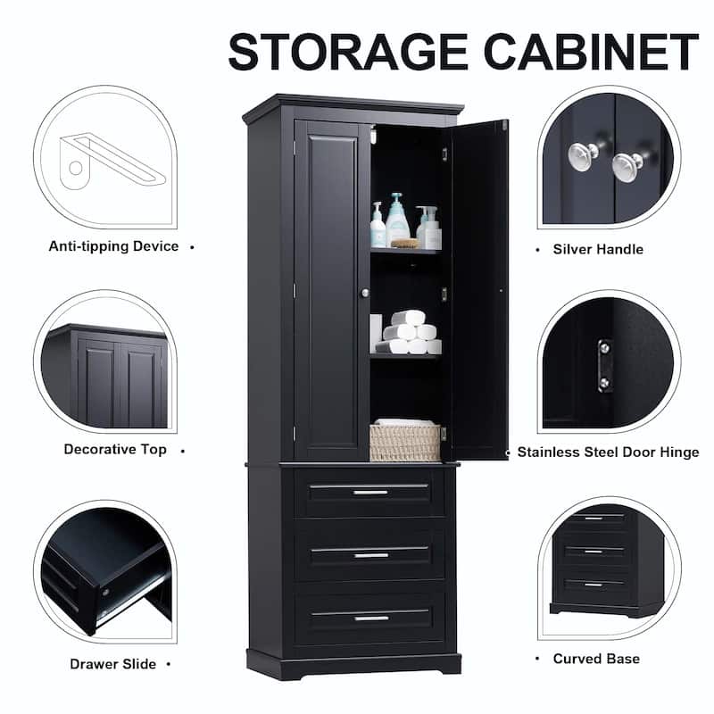 Bathroom Tall Storage Cabinet with Three Drawers