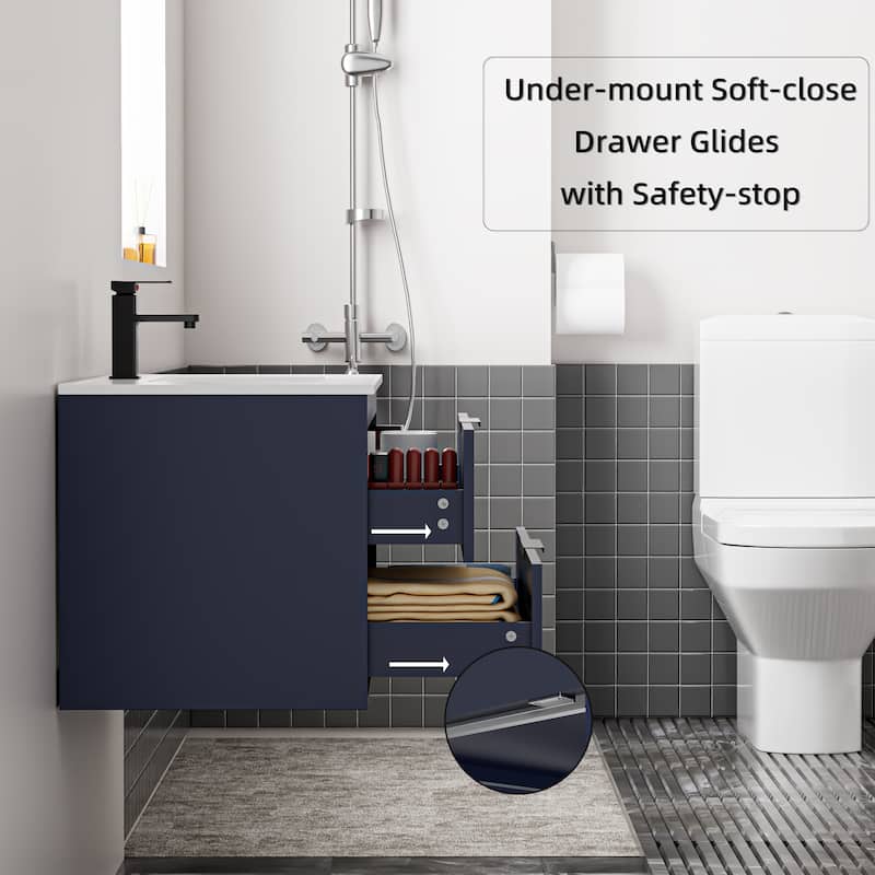 24"/30"/36"/48" Ceramic Vessel Sink Wall Mounted Bathroom Vanity Set
