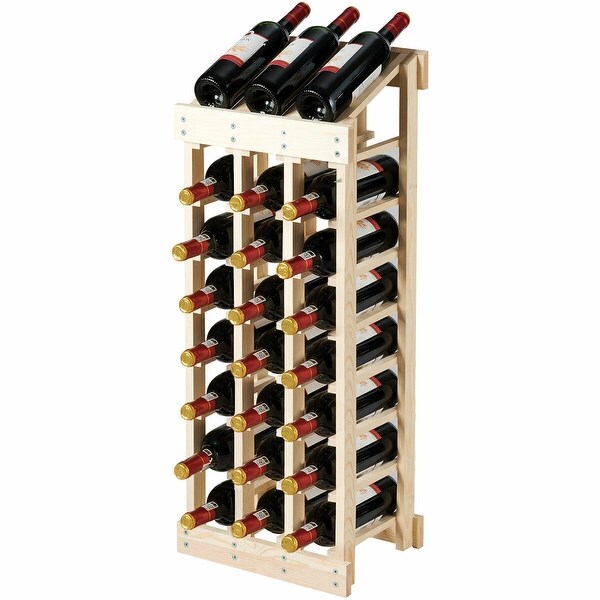 Gymax 24 Bottle Wood Wine Rack 3 Column 8 Row Storage Display Shelf Free Standing - as pic