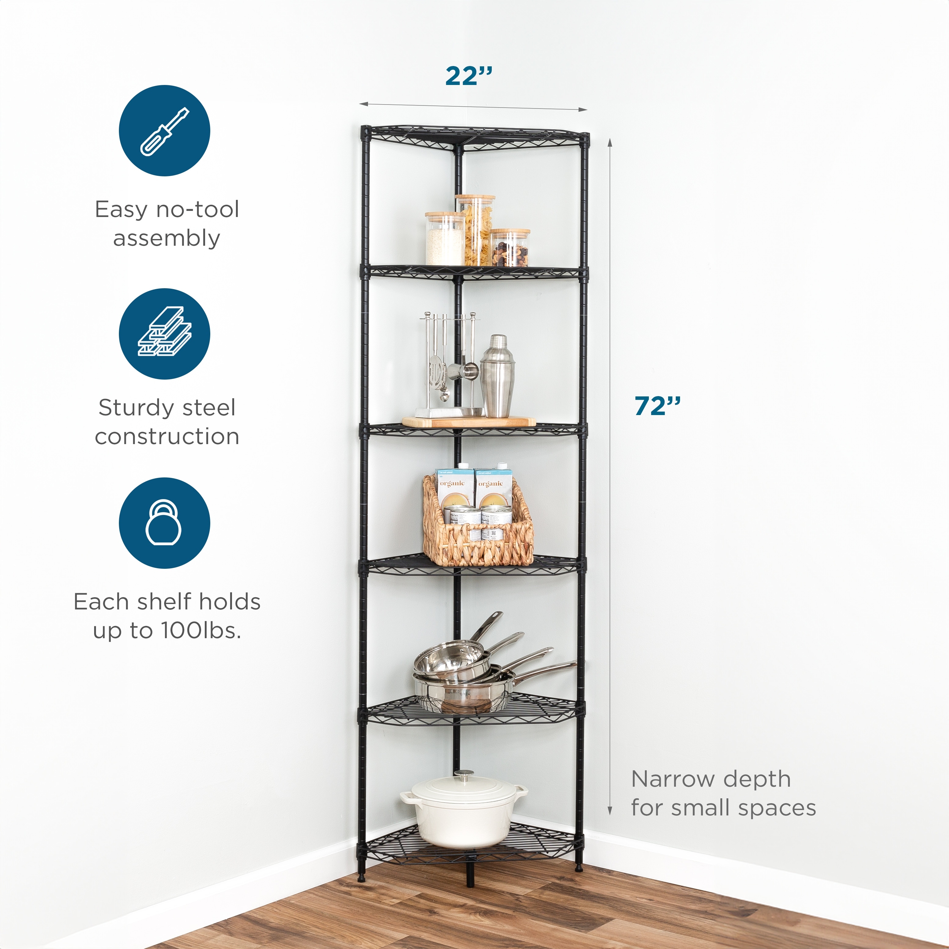 Honey-Can-Do Black 6-Tier Compact Triangle Corner Shelving Unit