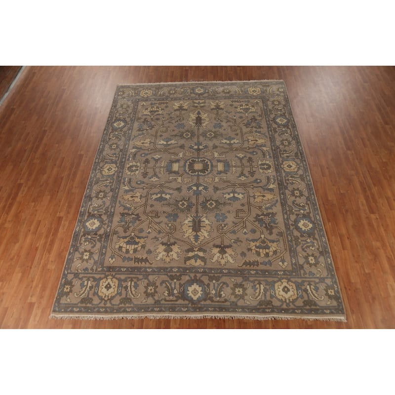 Grey Floral Oushak Indian Area Rug Handmade Wool Carpet - 9'1" x 12'0"