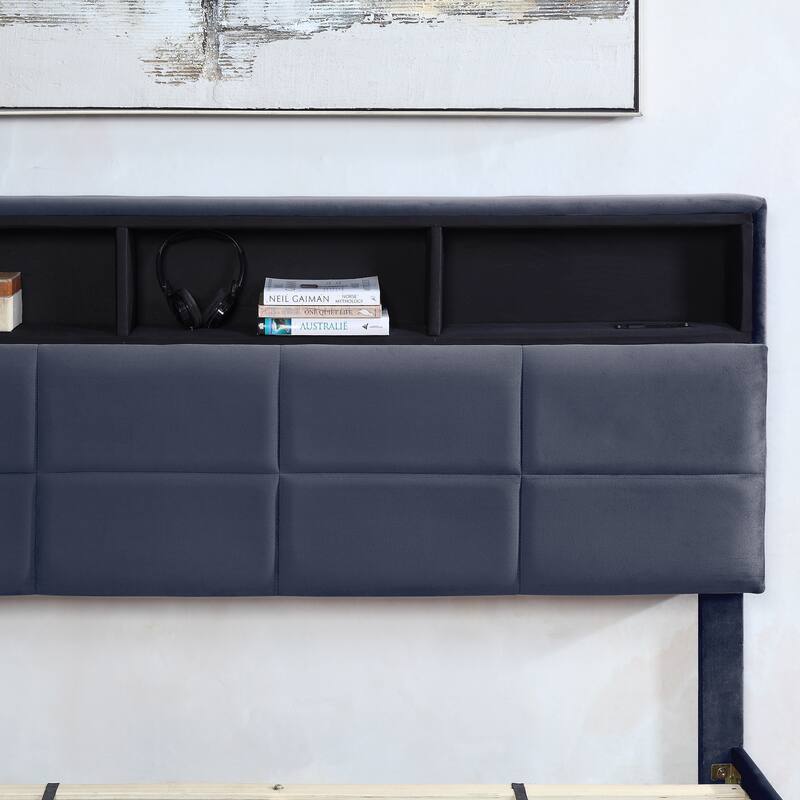 Rosdale Grey Upholstered Storage Bed w/ USBs by Furniture of America