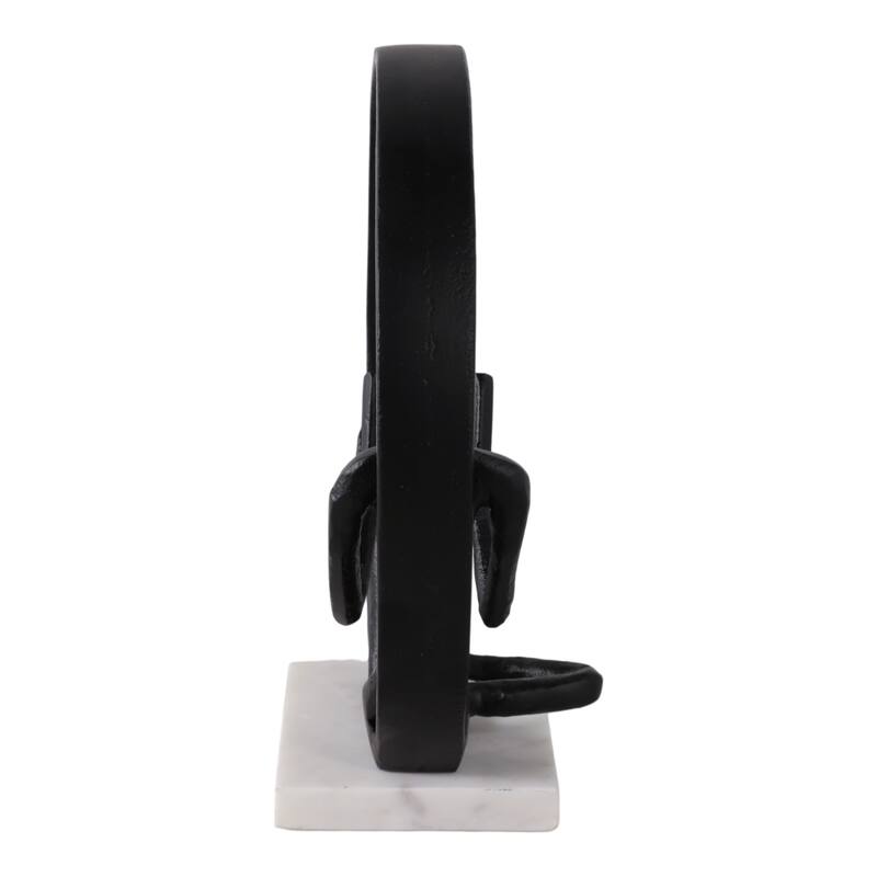 Metal Marble Sculpture Human Figure in Circular Frame - 11" Black - 9.75" x 4.75" x 11"