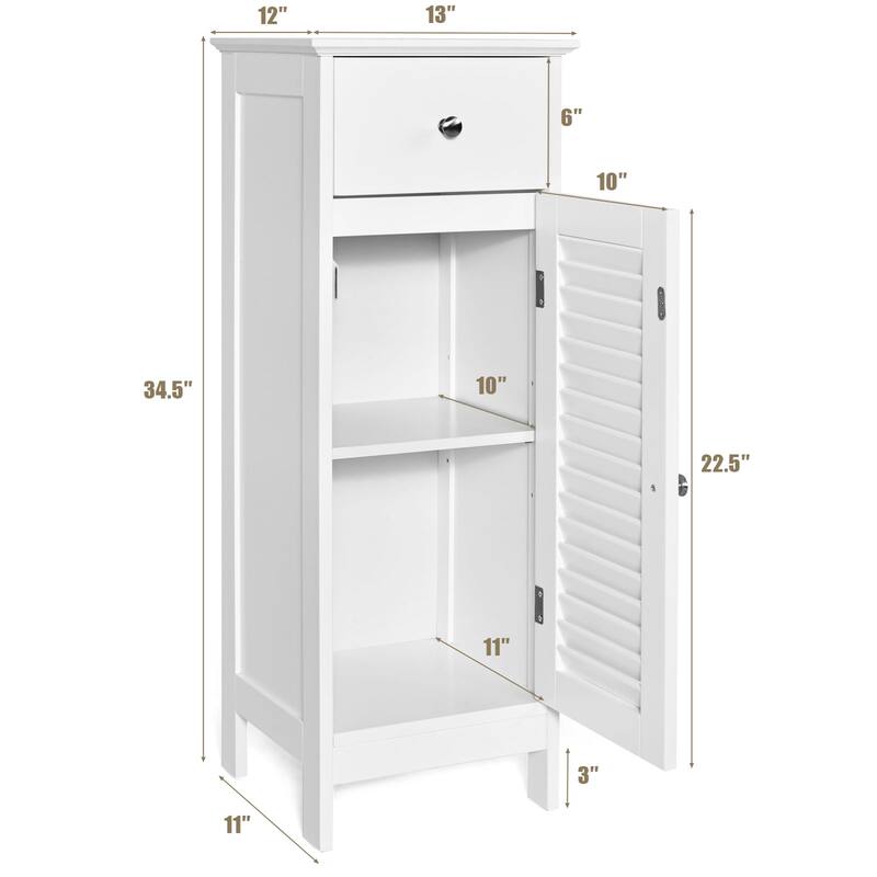 Gymax Bathroom Floor Storage Cabinet Side Wooden Organizer w/ Drawer & - See Details