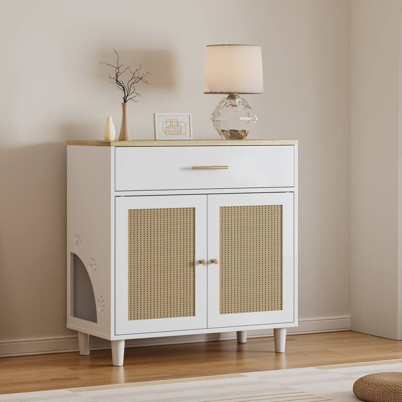 White Storage Cabinet Wooden Pet House Sideboard Cabinet - White