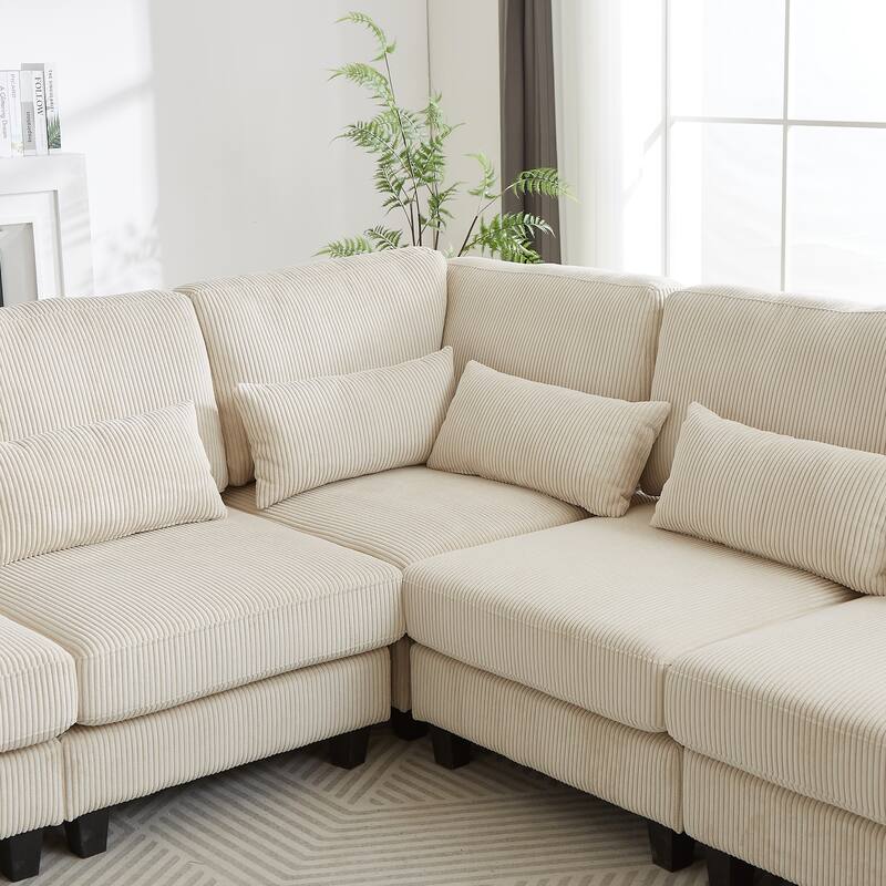 102.75" Corduroy L-Shaped Modular Sectional Sofa with Storage