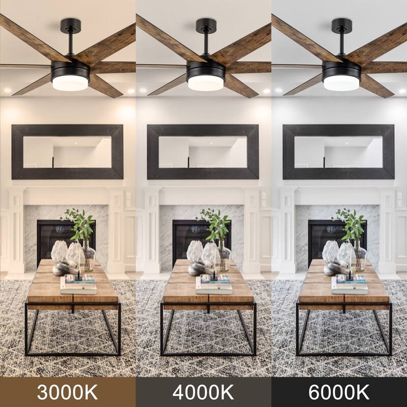 C Cattleya 70" Antique Woodgrain and Black Integrated LED Ceiling Fan with Remote Control