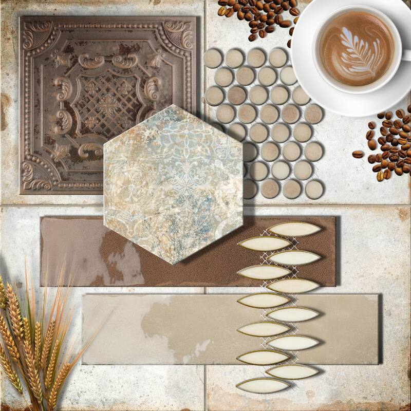 Merola Tile Tivoli Hex Tapestry 5-1/2" x 6-1/4" Porcelain Floor and Wall Tile