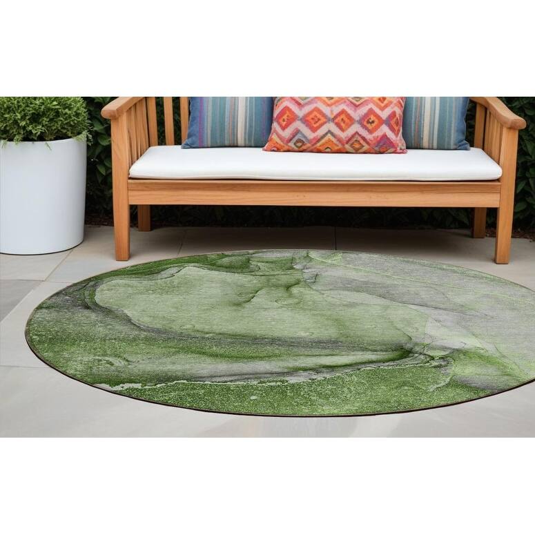 Mato Modern Art-Inspired Weather Resistant Blended Style Outdoor Rug - 8' Round - Green