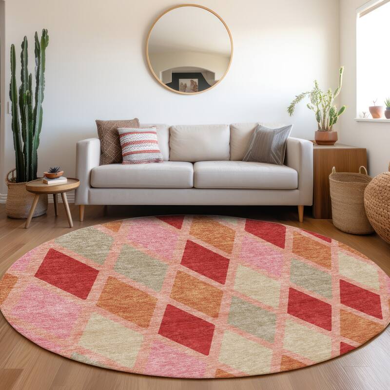 Premium Washable Super Soft Mosaic Diamonds Mayfield Rug - Pink - 8' x 8'