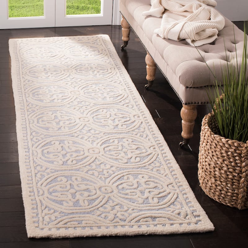 SAFAVIEH Handmade Cambridge Myrtis Moroccan Wool Rug - 2'6" x 14' Runner - Light Blue/Ivory - Runner