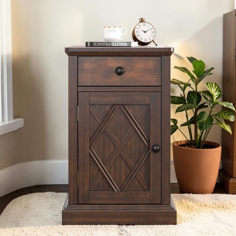 Classic End Table with Charging Station, Side Table with USB Ports & Storage for Living Room