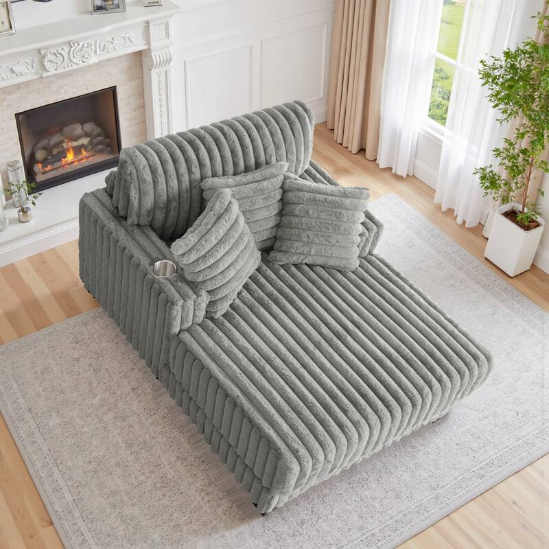 41.7" W Upholstered Plush Corduroy Chaise Lounge with Pillows
