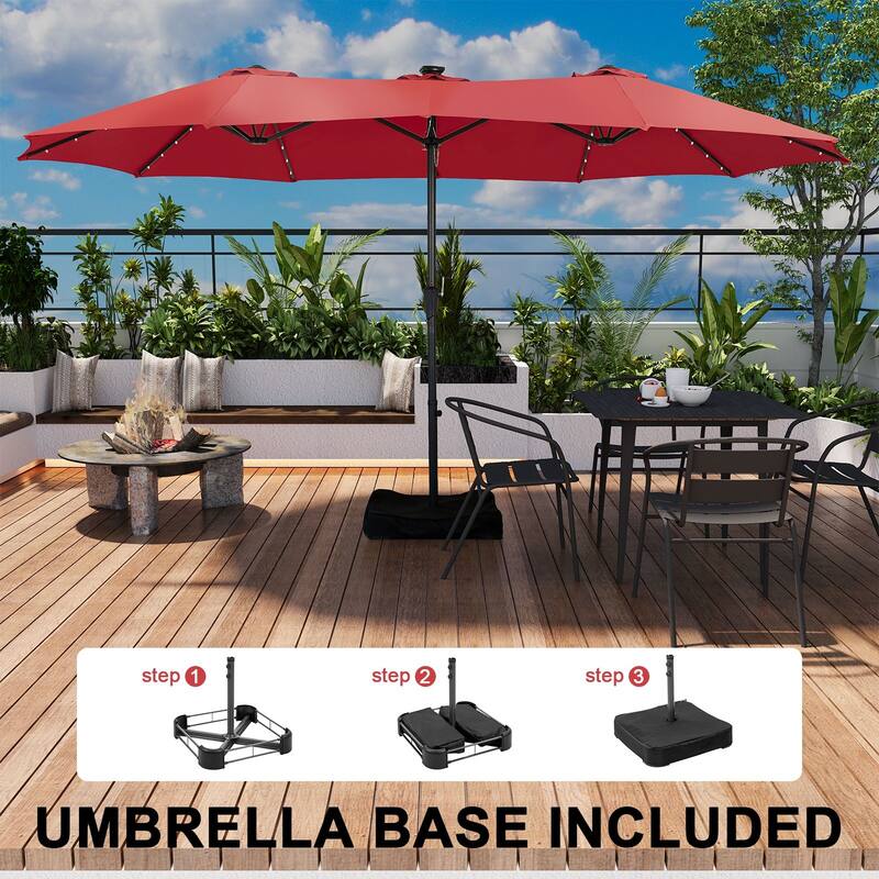 Autlaycil 15ft Retangle Patio Umbrella with Solar Lights & Base