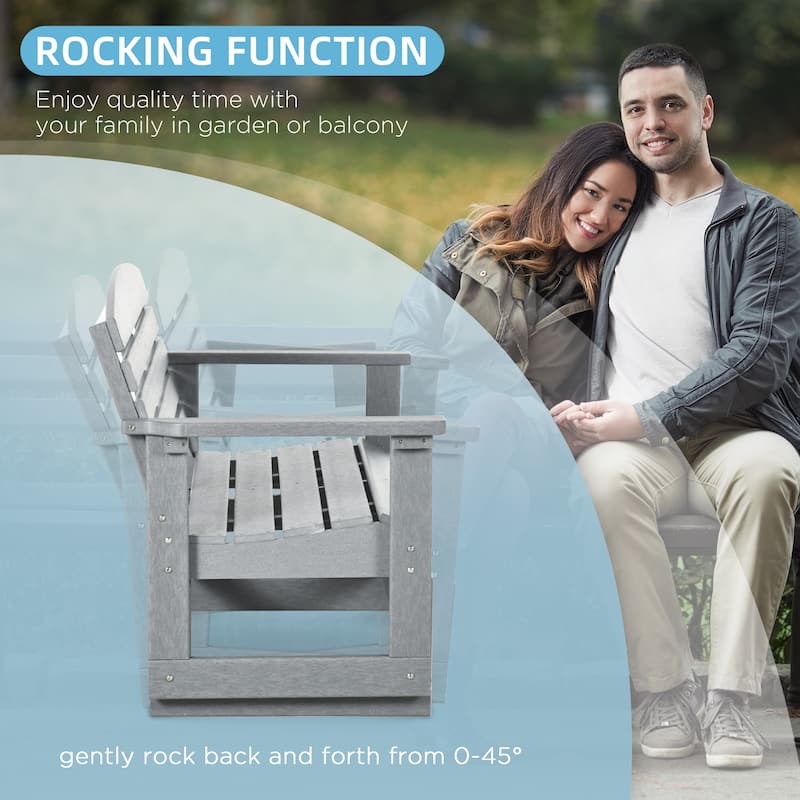 2-Person Outdoor Glider Bench, Patio Double Swing Rocking Chair Loveseat with Slatted HDPE Frame for Backyard, Garden, Porch