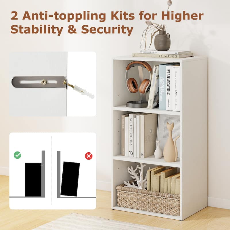 Gymax 3-Tier Cube Bookcase Modern Open Bookshelf w/ Adjustable Shelves - See Details