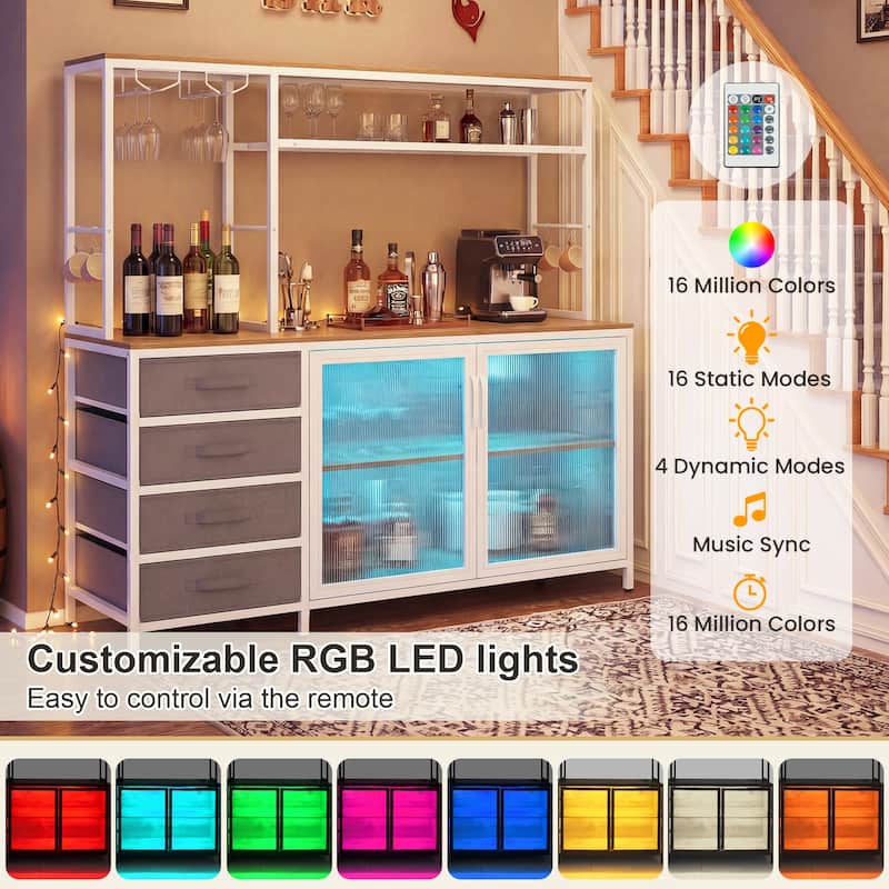 Gymax Sideboard Buffet Cabinet w/ LED Lights 55'' Coffee Table w/