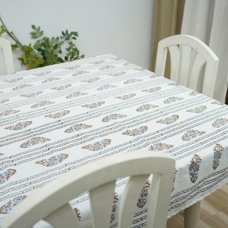 Fabdivine Handmade Block Print Cotton Table Cover Farmhouse Dining Kitchen Decor Gift