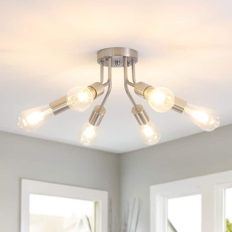 6-Light Modern Sputnik Light Fixture Semi Flush Mount Ceiling Lighting - 14.76' W - Sandnickel