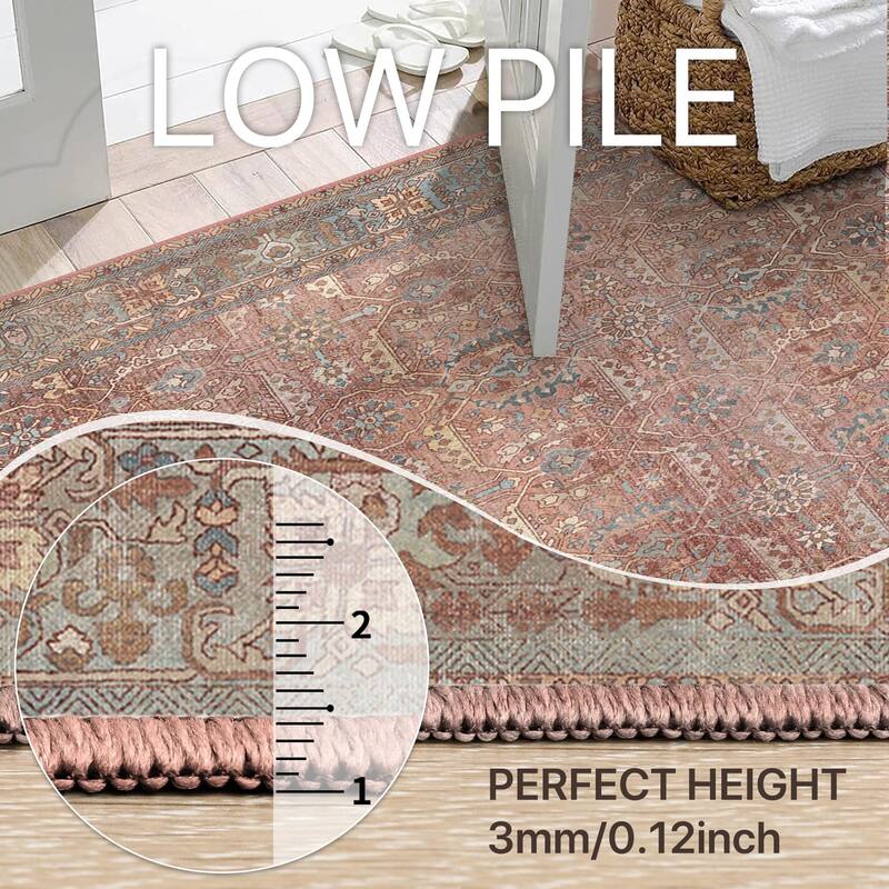 Mcow Floral Collection Machine-Washable Non-Slip Area Rug