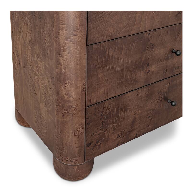 NADAAL STUDIOS Virel Dark Brown Burl Veneer and Solid Oak 6-Drawer Dresser with Lip Detail