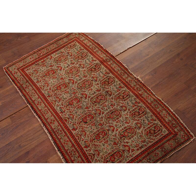 Pre-1900 Antique Senneh Vegetable Dye Foyer Wool Carpet - 1'10" x 2'11"