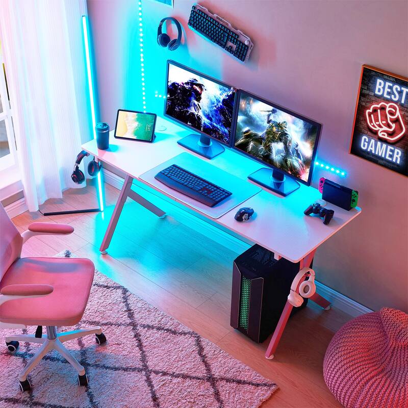63 inch Carbon Fiber Gaming Desk with Mouse Pad Esports Style Computer Desk for Gamers, Sturdy & Large Gaming Workstation