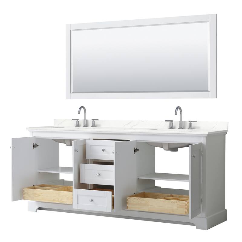 Avery 80-inch Double Vanity, Quartz Top, 70-inch Mirror