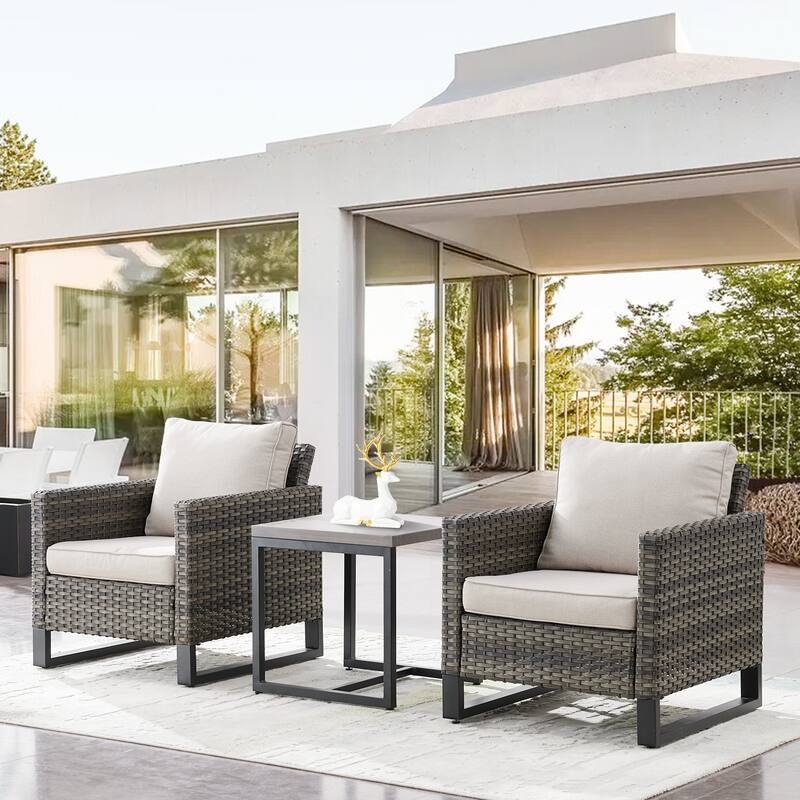 Gymojoy Outdoor PE Wicker Chairs with Table - Grey - Beige