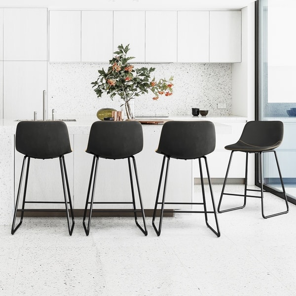 slide 2 of 51, LUE BONA Modern Faux Leather Metal Frame Counter Height Bar Stools (Set of 4) Black 24 in. - Counter Height