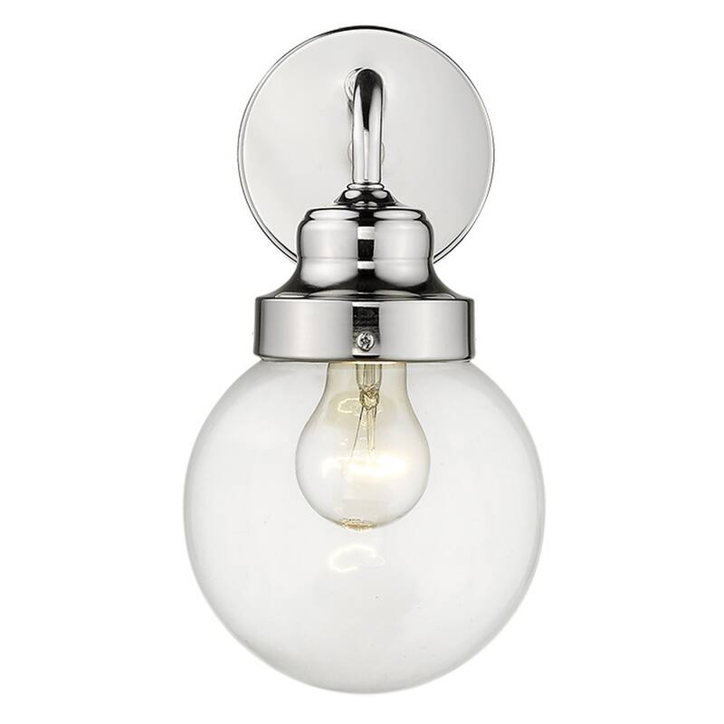 Modern Silver Wall Sconce with Clear Globe Shade and LED Compatible Steel Fixture Damp Rated - 11"H x 6"W x 7"D