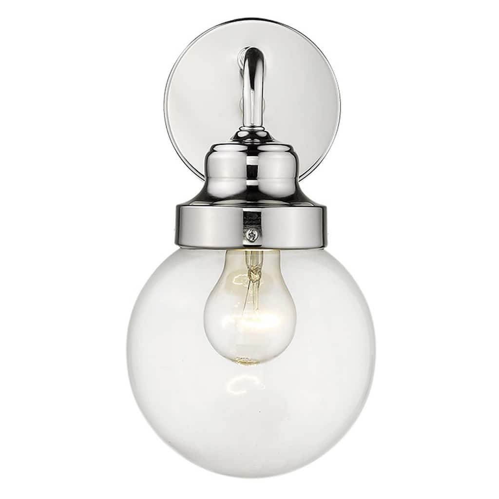 Modern Silver Wall Sconce with Clear Globe Shade and LED Compatible Steel Fixture Damp Rated - 11"H x 6"W x 7"D