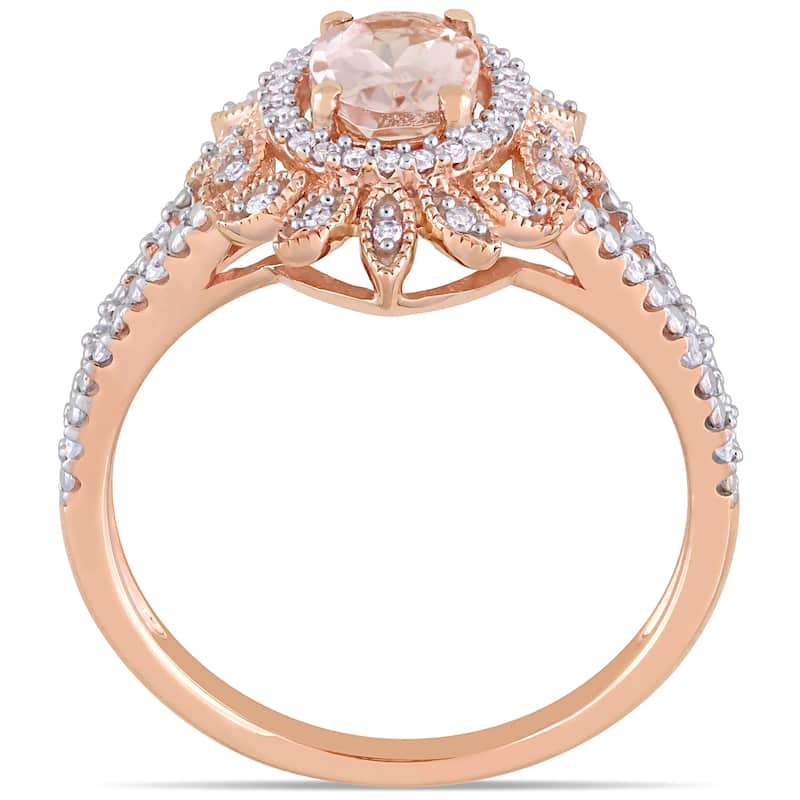 Miadora 10k Rose Gold Morganite and 1/5ct TDW Diamond Floral Halo Split Shank Ring