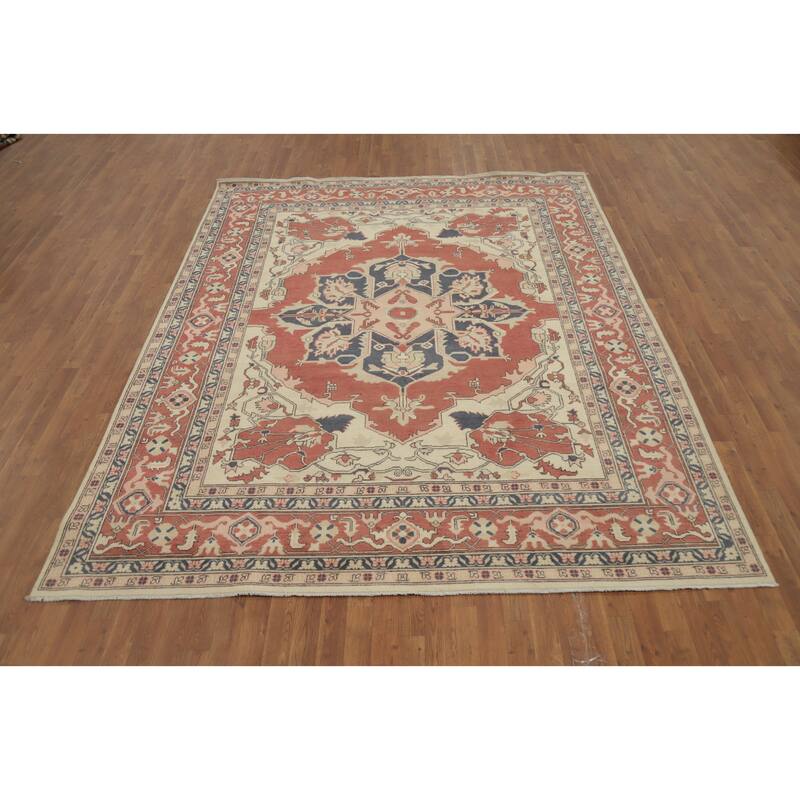 Hand Knotted Oriental 100% Wool Carpet Traditional Medallion Oranges & Rust Heriz (serapi) Area Rug - 10' 1'' X 8' 2''