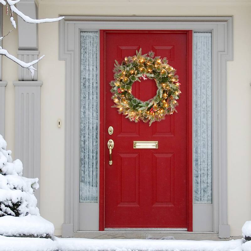 Puleo International 24" Pre-Lit Decorated Christmas Wreath