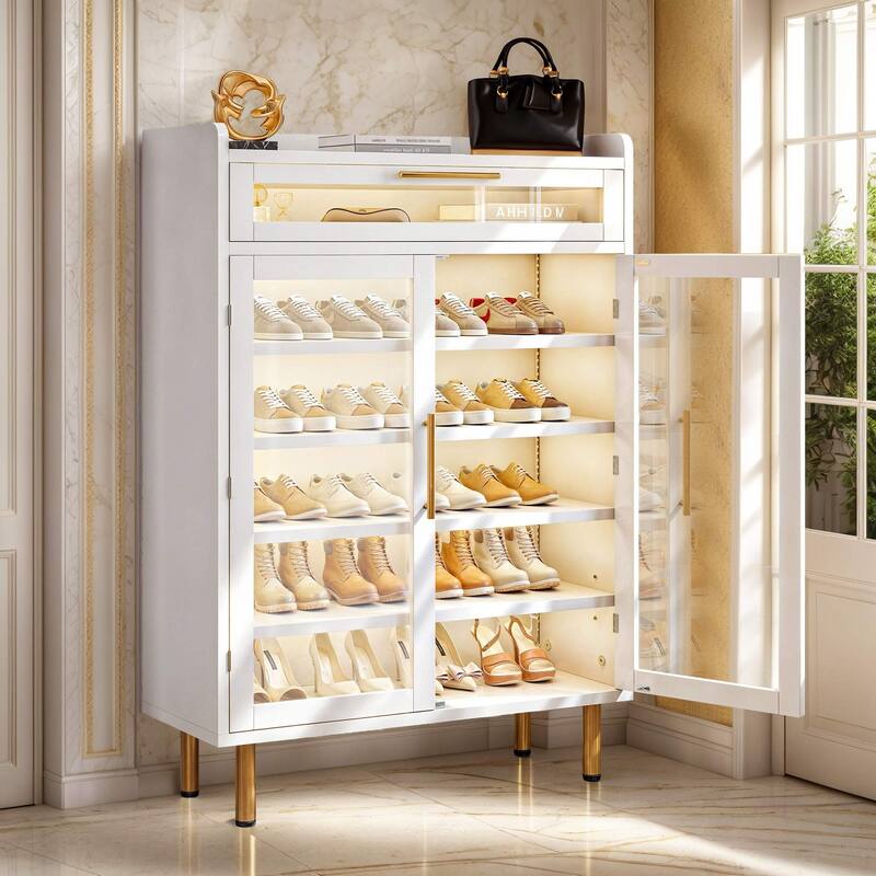 Moasis 22 Pairs Shoe Storage Cabinet with Door & LED Lights, 6-Tier Shoes Rack for Entryway