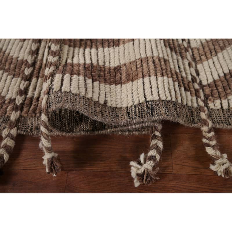 All-Over Striped Moroccan Area Rug Handmade Wool Carpet - 7'11" x 11'2"