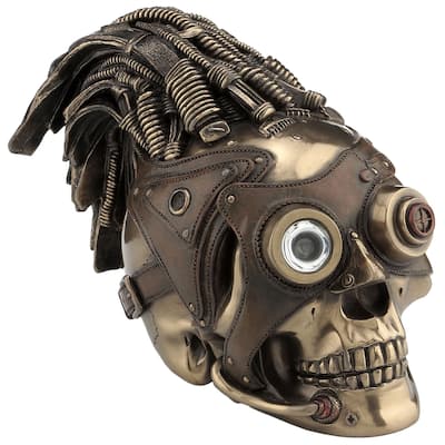 Veronese 7.9L Steampunk Skull With Wire Hair And Leather Goggles Cold Cast Bronze
