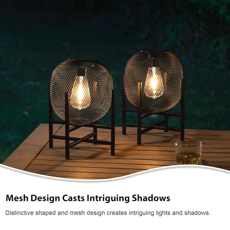Glitzhome Metal Mesh Solar Powered Waterproof Outdoor Lanterns with Stand