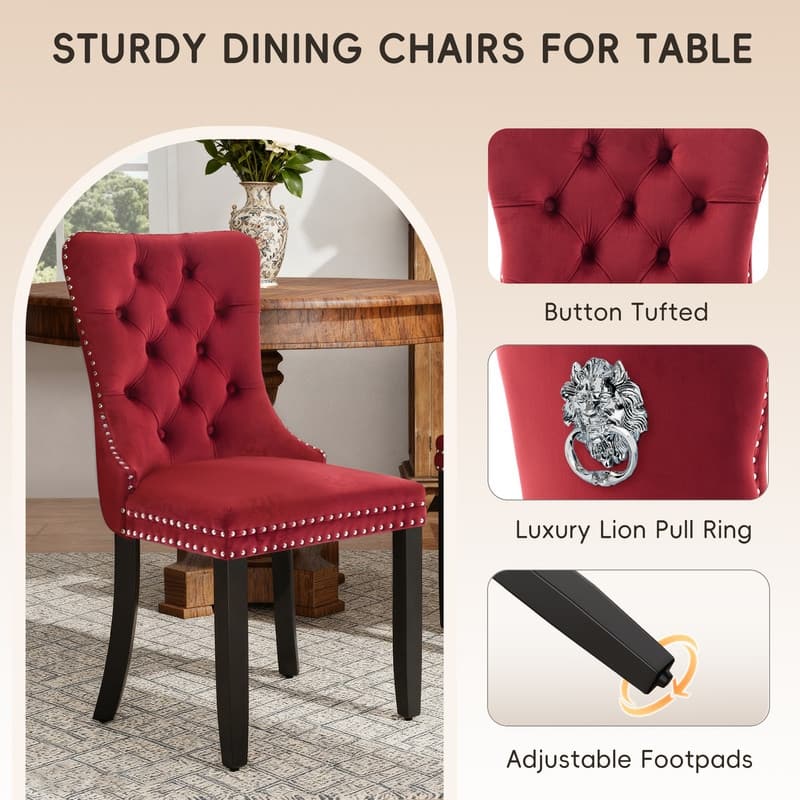 Modern Tufted Velvet Upholstered Nailhead Dining Chair Set of 6