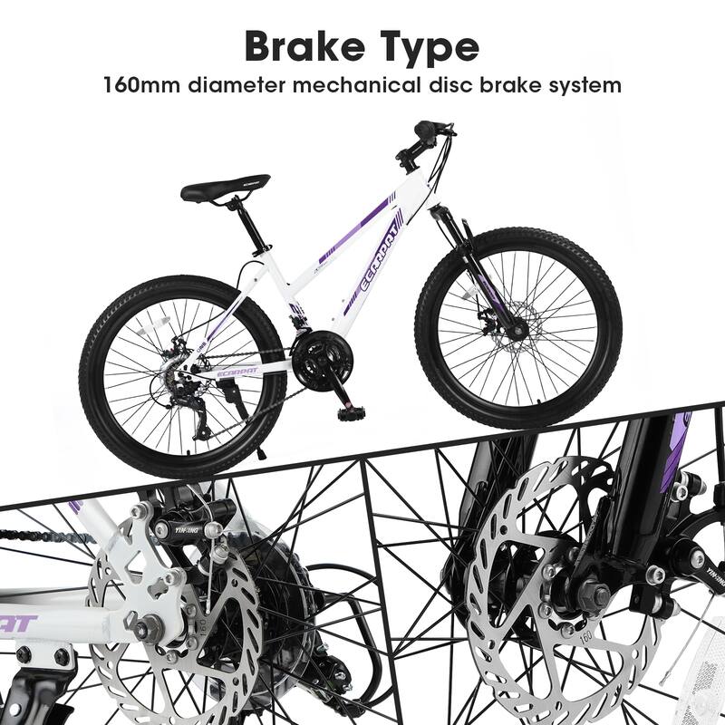 26 Inch Mountain Bike with 100mm Front Suspension 21 Speed Gears, Dual Disc Brakes for Trail and Urban