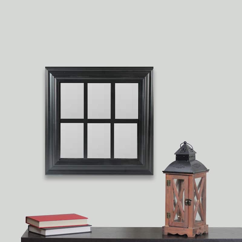 17" Black Contemporary Square Windowpane Wall Mirror