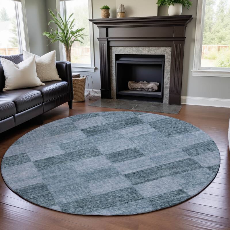 Premium Washable Super Soft Modern Checker Mayfield Rug - Denim - 8' x 8'