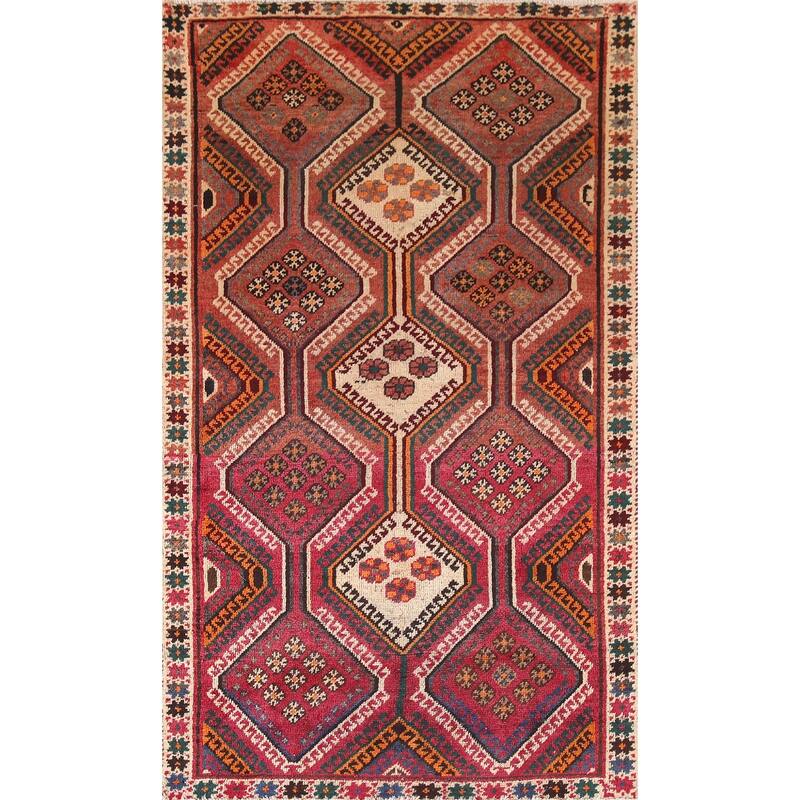 Geometric Bakhtiari Persian Vintage Area Rug Hand-knotted Wool Carpet - 4'2"x 7'3"