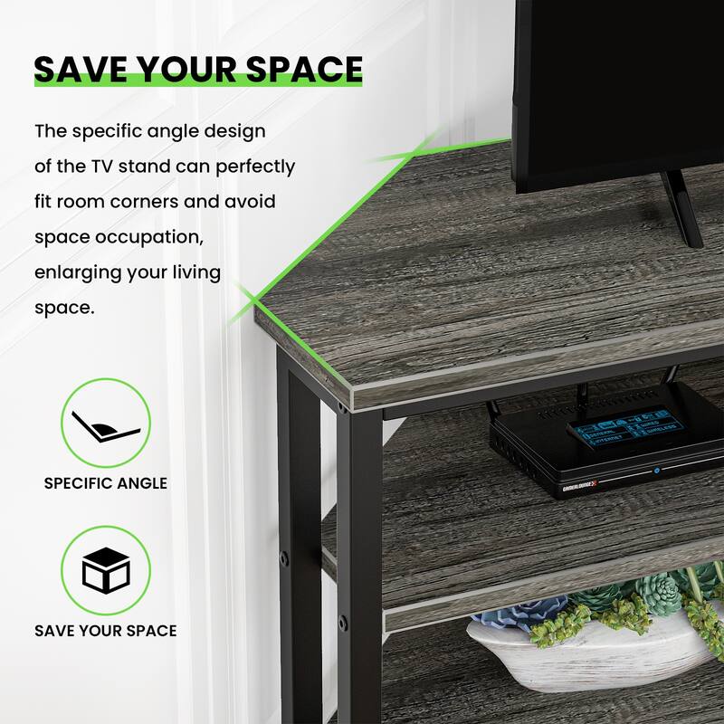 Farmhouse Wood Corner TV Stand with Power Outlet, Space Saving Entertainment Center Media TV Console Table