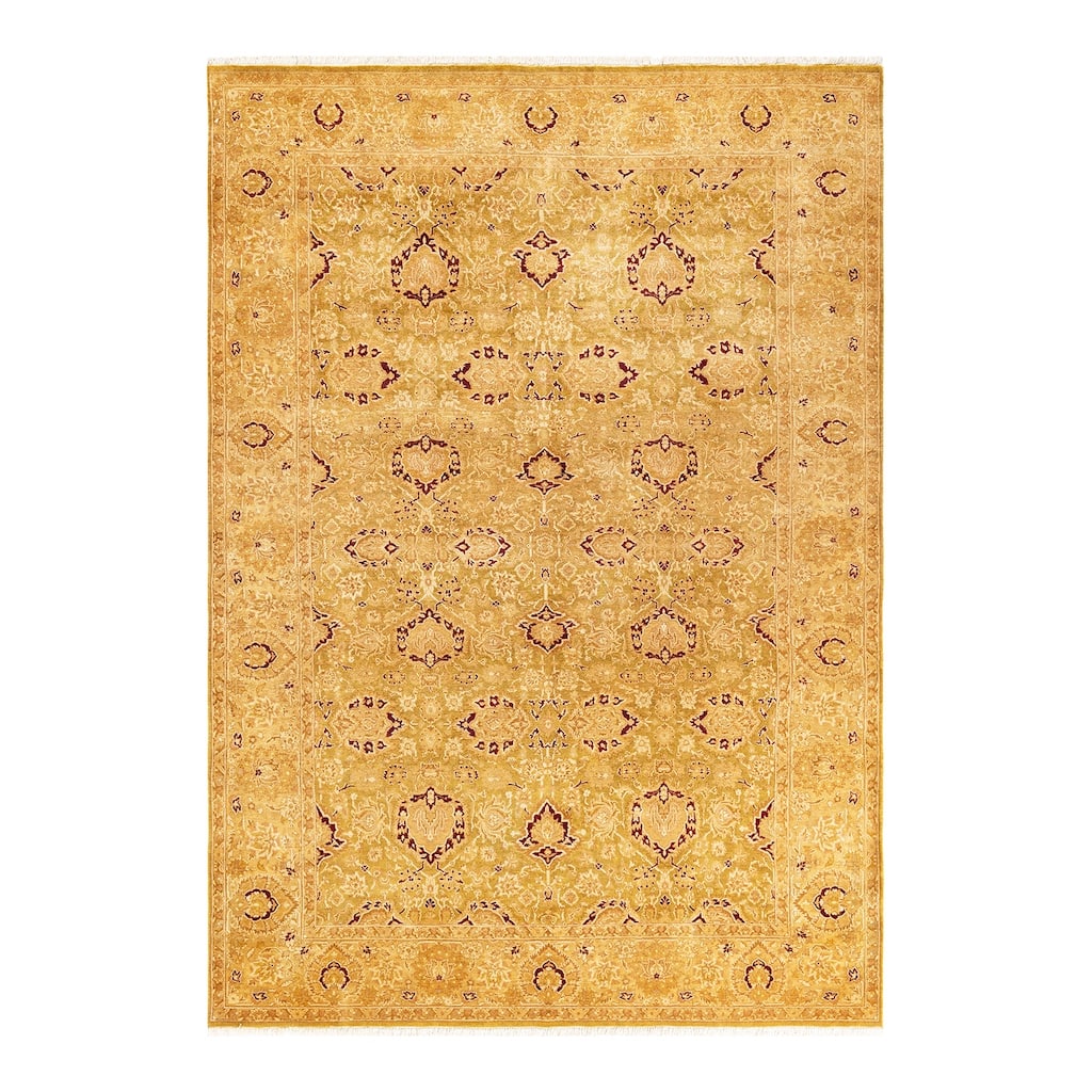 Overton Handknotted Wool Traditional Oriental Green Area Rug - 6' x 9'