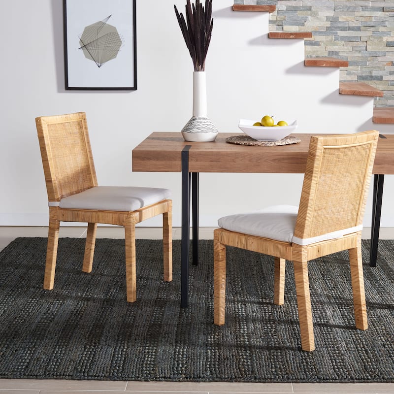 SAFAVIEH Jessye Cane Dining Room Chair with Cushion (Set of 2) - 21.7" W x 18.1" L x 38.6" H - 22"W x 18"D x 35"H