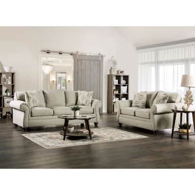 Chetbert Transitional Cream Fabric Upholstered 2-Piece Sofa Set by Furniture of America