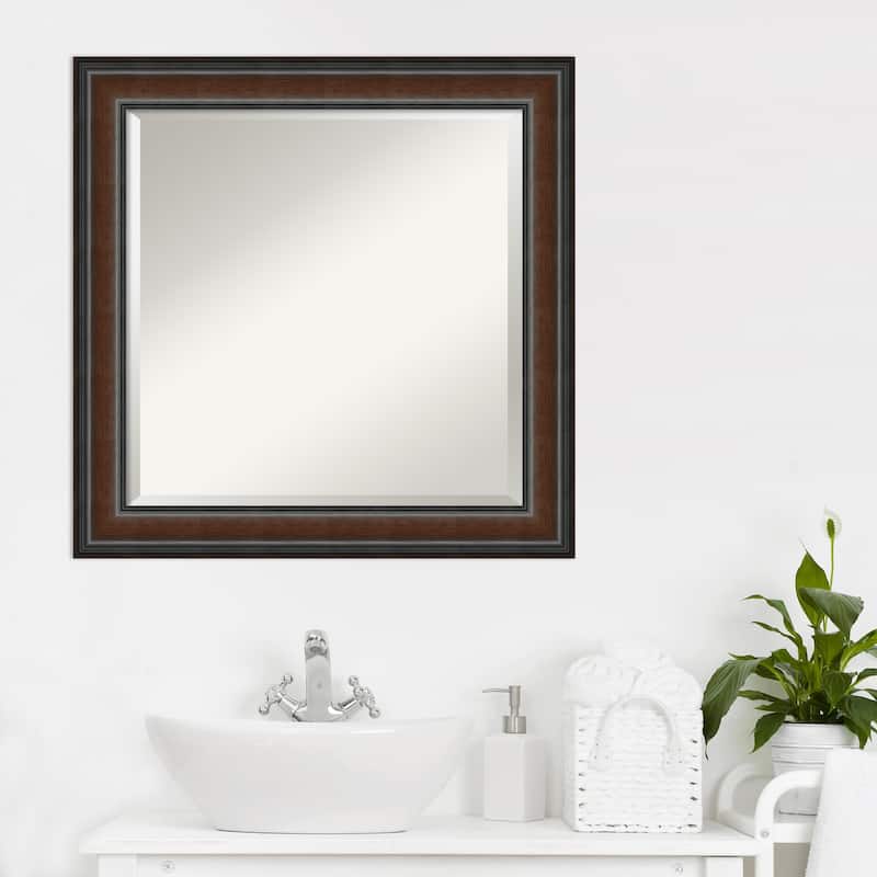 Beveled Wood Bathroom Wall Mirror - Cyprus Walnut Frame