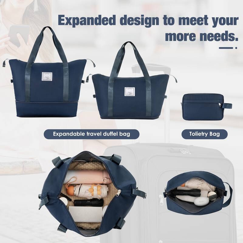 Softside Luggage Expandable 3 Piece Set Suitcase with Duffel Bag Upright Spinner Softshell Lightweight Luggage Travel Set - Dark Blue